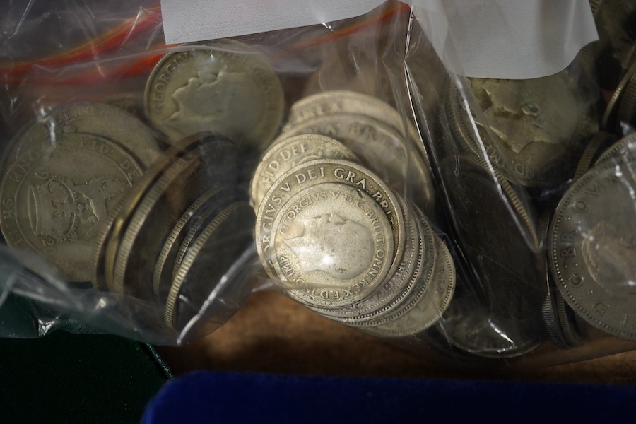 A collection of pre 1947 coins together with later commemorative Royal Mint coins. Condition - poor to good